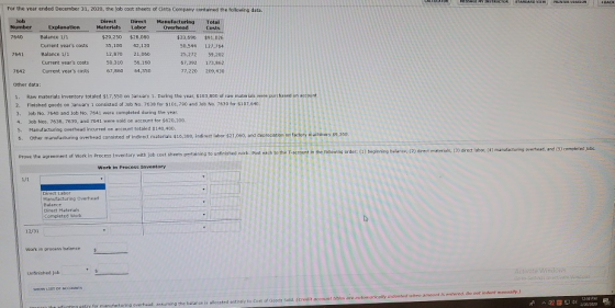 For the year ended December 31, 2020, the job cost sheets of Onta Company contained the following data Job Number Direct Mate