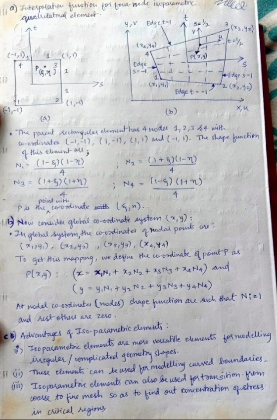 a) Futerpolation function for four-bode isoparametro quadrilateral element 4,V Edget- 5=/ + 3.(3.45) v1 T (-1,04 (74,44) 4. E