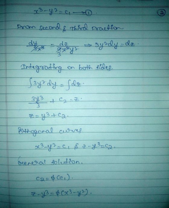 x3-y2=0, xD a from second & Third Praction dy dz Byrdy-dz 3809 axyz بر) Integrating on both sides Saya dy = fde. 343 & C oz.