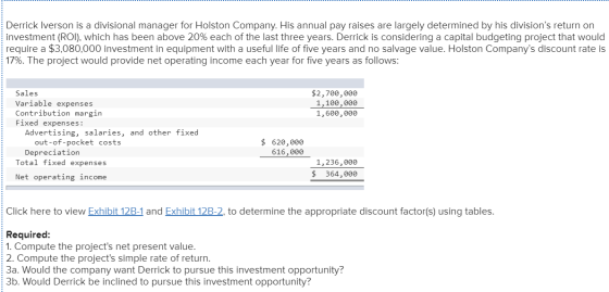 Derrick Iverson is a divisional manager for Holston Company. His annual pay raises are largely determined by his divisions r