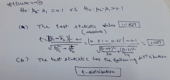 flown on Ho: Mp4, 201 vs Hailla-M, 70. (9) The test statistic alue 1101227] t-10,- p.) ou 10.51 -0.654cool absolute ) | 1:122