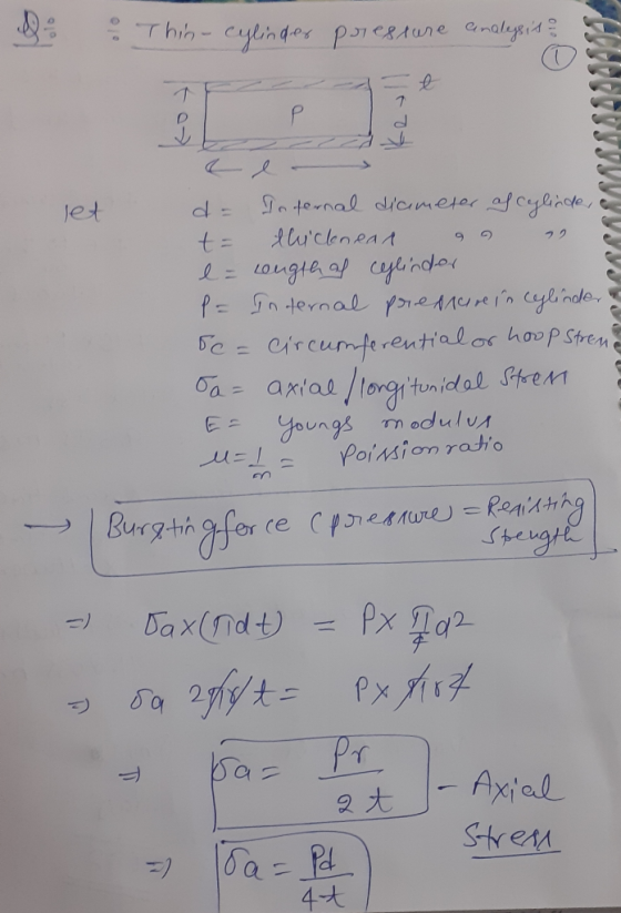 Q : This cylinder pressure analysis & RASAD P Jet & e da Internal diameter al cylinder a t- llucleoedd 9 9 9 e = Length al c