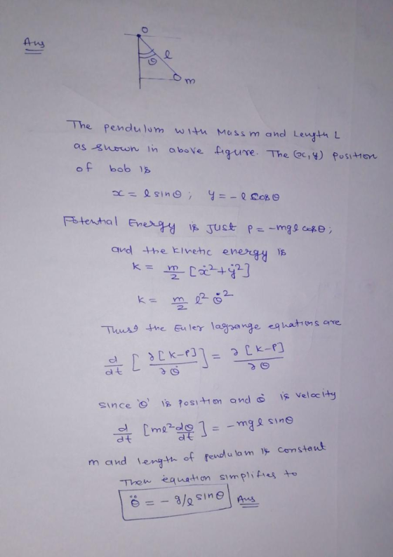 The pendulom witu Mess m and LenL of bob 1s and -the kinet, c energy is ke쁠 a t ot m and length of 『end ulam 15- com statd