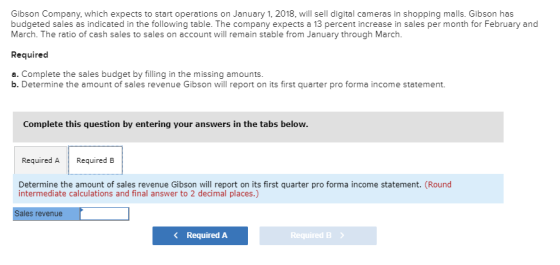 Gibson Company, which expects to start operations on January 1, 2018, will sell digital cameras in shopping malls. Gibson has