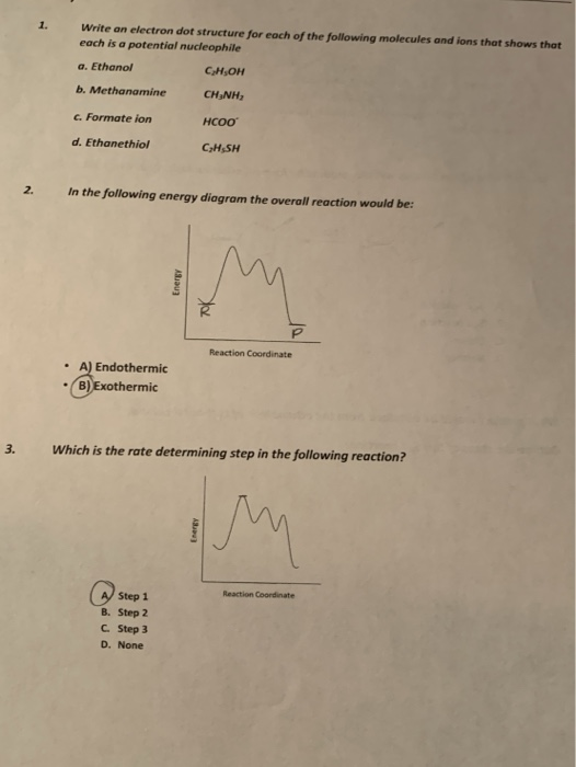 Write an electron dot structure for each of the following molecules and ions that shows that each is a potential nucleophile