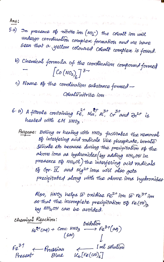 Ansi ya 5.a) on presence oto nitrite ion (voz) the Cobalt ion will undergo coordinalion complex formation and we have sean th