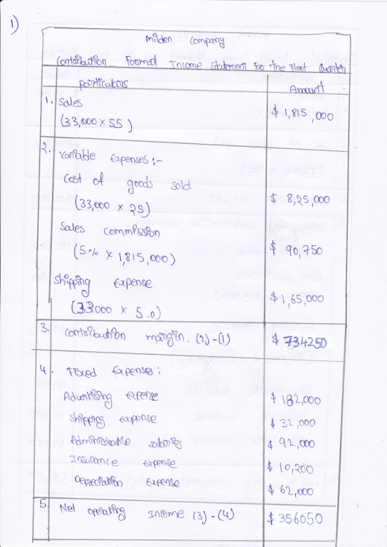 iden Compa ,815 ,000 33,000 x S5 Cost o goods sold 8,25 00o 33,000 XS Sales Com mPsson 40,50 5% 1815,000) $1,65,000 (33000 х 5,0) 182,000 shf 32 ,000 10 200 62,000 ene (3)-356650