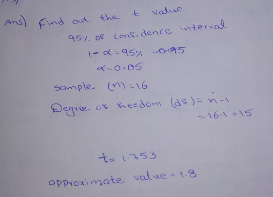 Ans)nd out the t Nalue 95% of Conei dence ;nterval sammple (n) 153 approximate vade - I.3