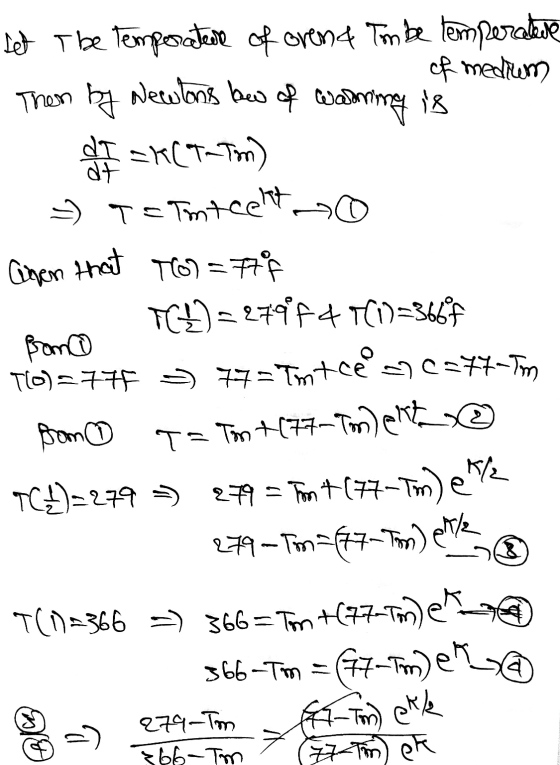 Gren that Let The Temperature of orent Tombe temperature of medium Then by Newtons bew of warning is dI =*(T-Ton) » Te T = mt