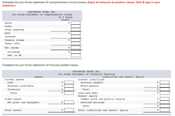 Complete the pro forma statement of comprehensive income below. (Input all amounts as positive values. Omit $ sign in your re