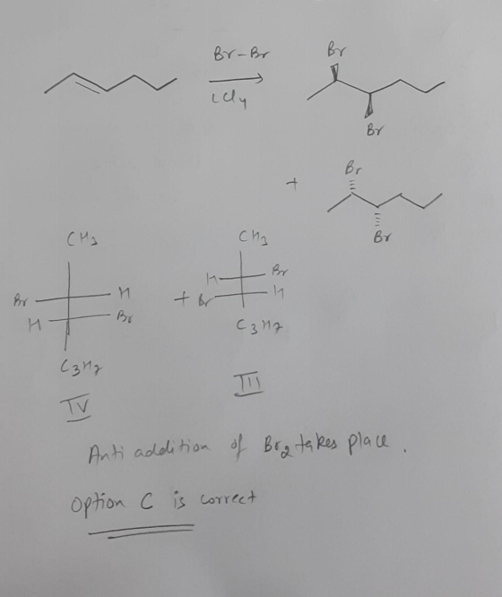 Br-Br icly CHA Cha 1 tbt Calz H (312 Anti addition of Brg takes place option C is correct