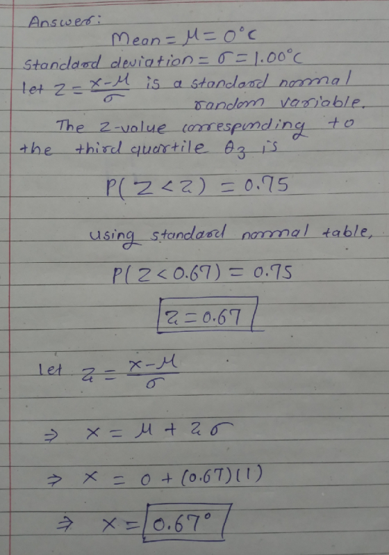 Answers ean - te+-Z-X-H is stand and noon al The 2-value coresemdinq to the third quartile- Ba-is usinc , standaal normal-table, - namma 20,67 let