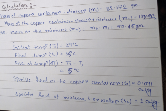 Caleulation g Mass of the coppar Container stiruer+ nurlure ma)= 132.42 50.45 1m Hass of copper antainer stircrcer (m)82.772