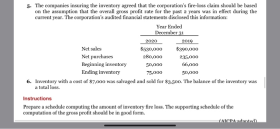 5. The companies insuring the inventory agreed that the corporations fire-loss claim should be based on the assumption that