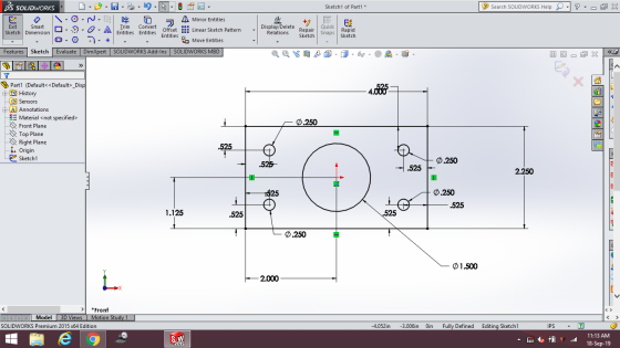 Sketch1 of Part1 * Search SOLIDWORKS Help - ? - - o X Shop 35 SOLIDWORKS D- - - 2-R O- O N . O S 4 Mirror Entities Exit Smart