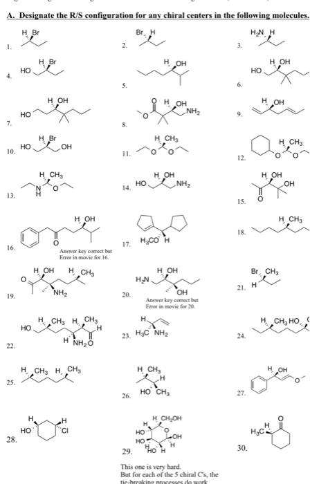 A. Designate the R/S configuration for any chiral centers in the following molecules. Brn HN нон онон NH - Чон 2 оноо H.CH HO