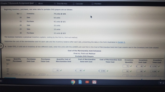 Chapter 7 Homework Assignment (pan eBook Show Me How Calculator Print Item Beginning inventory, purchases, and sales data for