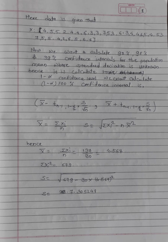 DATE 1 Here data is given that X: $4,5,5, 2, 4, 4, 6, 3, 3, 753,613, 4, 4,6,5,4,53 75,5, 4, 2, 6, 5, 6, 6] Now want to calcul