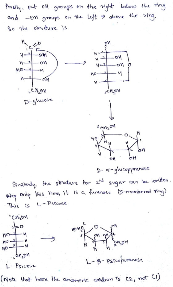 Mo p-9 D-α-glucopyranose àhe sbuctur lor 2rd is a furanose (s-rnemberedl ina) Thisis L Pst cH애가. 거 1 Sicose (niou hot- here h