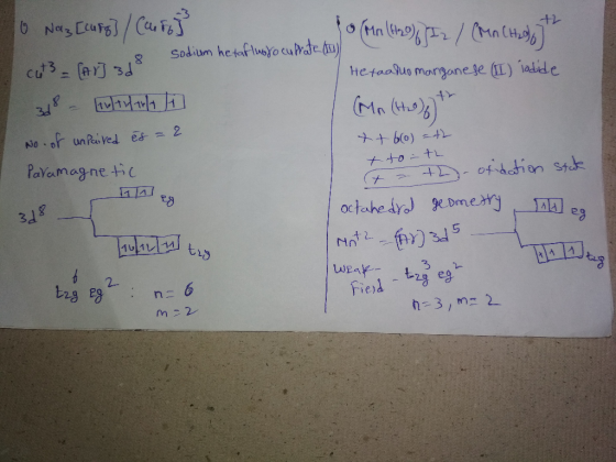 ttbo=th O Nas [cufg} / Cauroy o Mr (H2O) Iz / (MA CH2)] 8 sodium hetaflug to cuprate u cut3 = (Ar]3d8 Hexaaduo manganese (II)