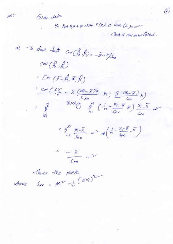 soli Given : Lata YfotB;&+€ With E (E)-o vad (£) CZ And & incorrelated. a). To show that can (Po ß) = -5/ cov (B18) - Cor CF