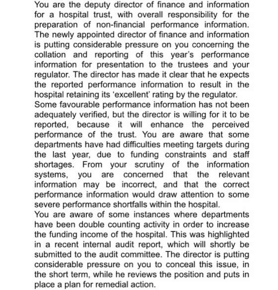 You are the deputy director of finance and information for a hospital trust, with overall responsibility for the preparation