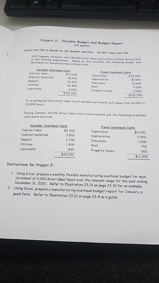Project 2: Flexible Budget and Budget Report (10 points) Upload your file to Moodle by the deadline specified. Do NOT email y