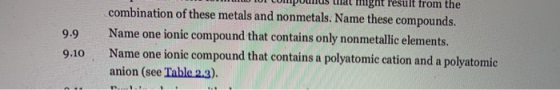 Compoumas at mignt result from the combination of these metals and nonmetals. Name these compounds. Name one ionic compound t