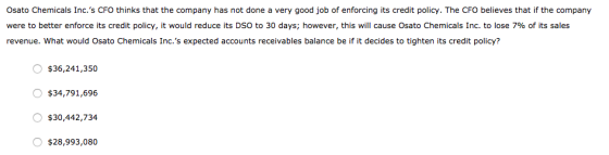 Osato Chemicals Inc.s CFO thinks that the company has not done a very good job of enforcing its credit policy. The CFO belie