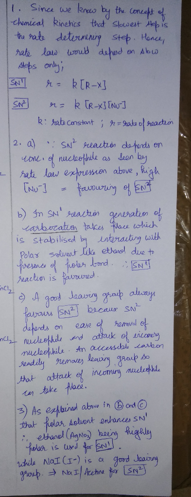 1. Since we know by the concept of Chemical kinetics that slowest tep is the rate determining step. Hence, rate law would dep