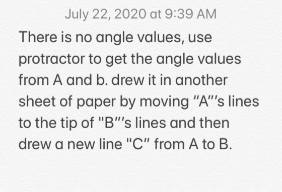 July 22, 2020 at 9:39 AM There is no angle values, use protractor to get the angle values from A and b. drew it in another sh