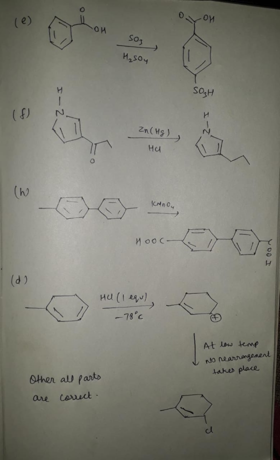 le) On -OH son H₂sou I- SO₂H (f) Zn (Hg) Ha (W Innoy Hooc- yoo I At low temp no rearrangement takes place Other all parts are