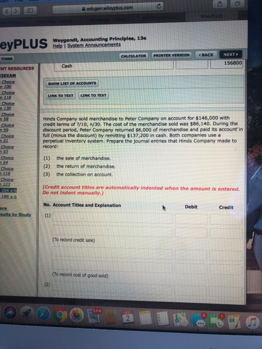 edugen.wileyplus.com AUDINI Weygandt, Accounting Principles, 13e ey PLUS Help System Announcements CALCULATOR PRINTER VERSION