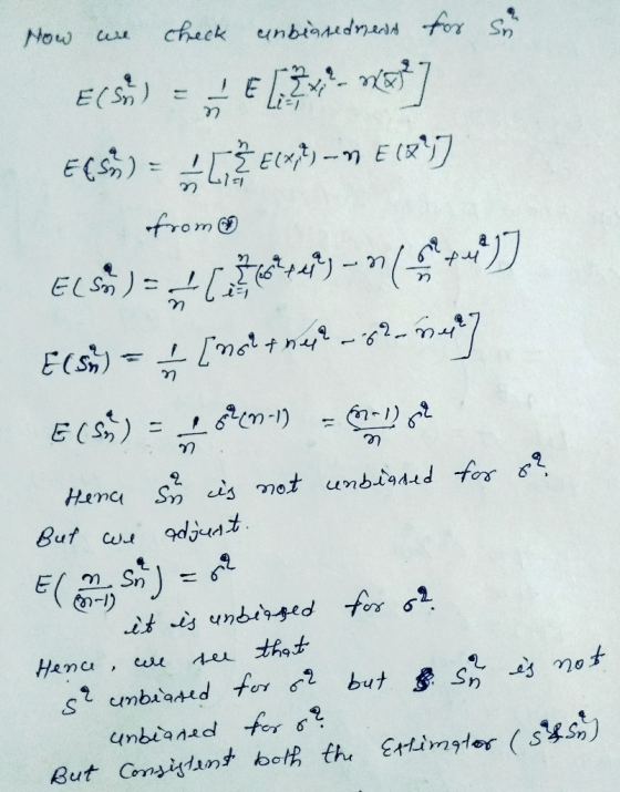 How check unbiasedmern for Sie ECS) E Eliana nyot] ECS) = 1 . ŽE(X) - M E(] GIFT from tu E(S) 22 5.1 gr n n But we E(5) = [n