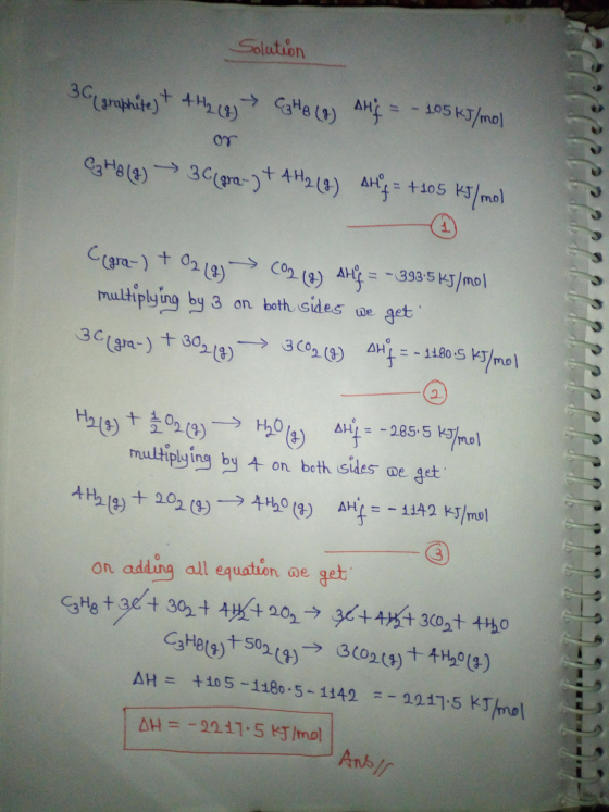 Solution 3 graphite) + 4H2 (8) → ₂ H B (8) AH - 105 kJ/mol 07 CyH813) → 30(pra-) + 4H2 (2) AH = +105 kJ/mol 1 Cepra-) + 02 (3