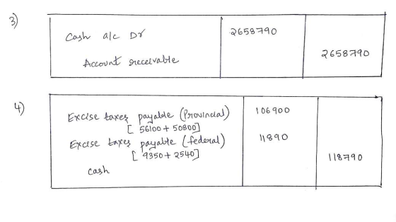 2658790 Cash ale or 2658790 Account receivable 106900 Excise taxes payable (Provincial) [ 56100+ 50800] Excese taxes payable