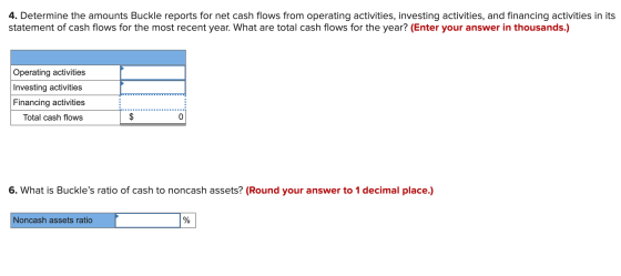 4. Determine the amounts Buckle reports for net cash flows from operating activities, investing activities, and financing act