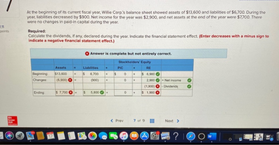 At the beginning of its current fiscal year, Willie Corp.s balance sheet showed assets of $13,600 and liabilities of $6,700.