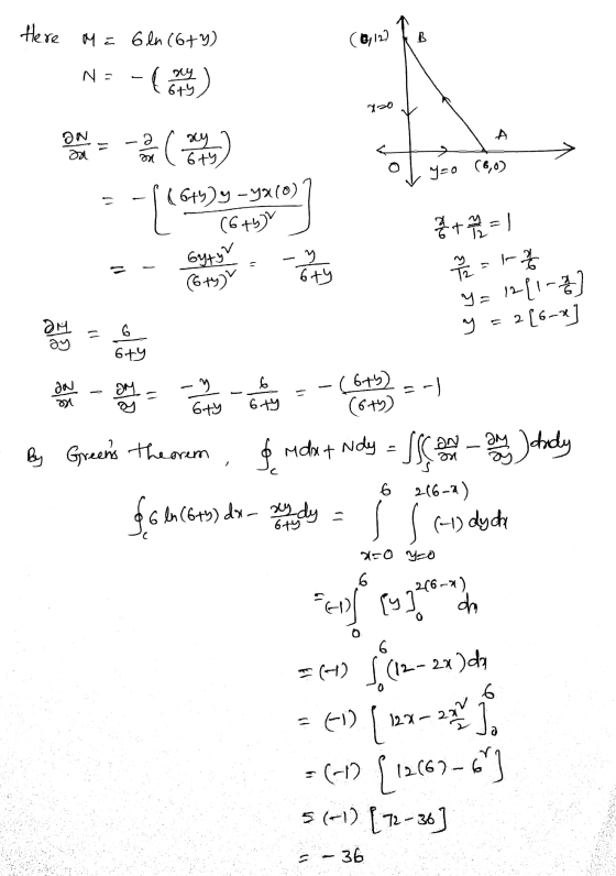 (24122 B Here M= 6ln (6+y) N= -( The 6t4 ook ON Da e A = . (oty sy 6ty on Y=0 (60) - [(649) y - yao t (679) y - yx(0) (6th by