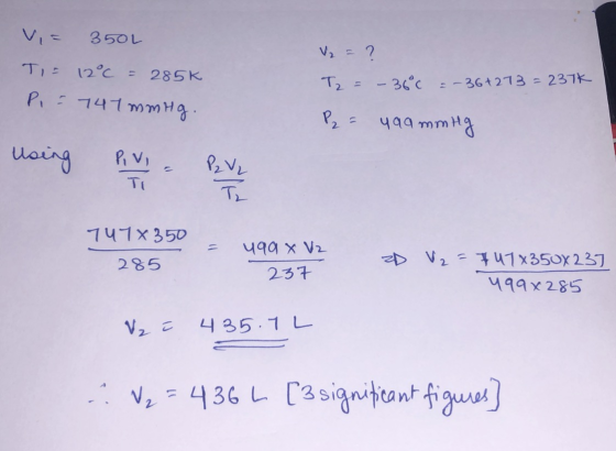 VI-I 350L ? TIE 129C = 285K T2 36c -36+213 237K Pi 741 mm Hg 1 Uaing TI Tr 741x 350 499 x V2 DV2 41x350x 237 285 237 499x285