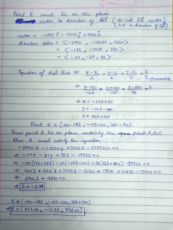 Point ê must lie on this plane e vector in direction of GE (its not GE vector) ? but in direction of GE vector = - 6750 î - 1