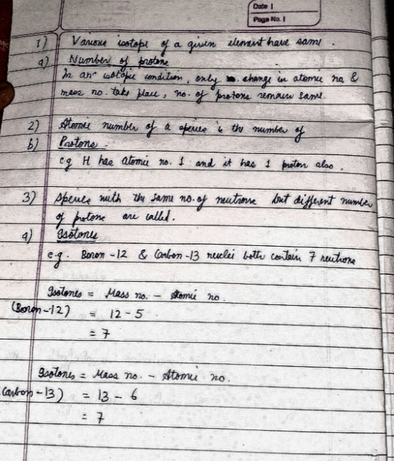 Date Page No1 Varuose bostabi a quen tment Number brobne In an sotopu condition only a change in atomu na & meer no. Yake Hou