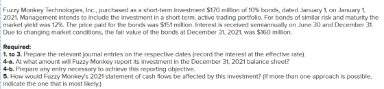 Fuzzy Monkey Technologies, Inc., purchased as a short-term investment $170 million of 10% bonds, dated January 1, on January
