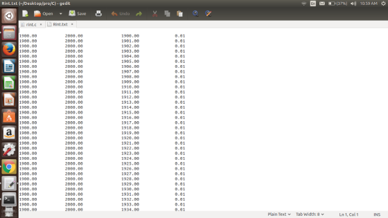 Rint.txt (-/Desktop/pro/C) -gedit E ES )(37%) ») 10:59 AM * Save 0 1900 . 2000-00 2000-00 2000-00 2000-00 2000.060 2000-00 20
