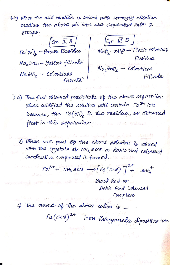 6.6) when the acid mixture is boiled with strongly alkaline medies the above all ions are separated into 2 Aroups. (Gr. III A