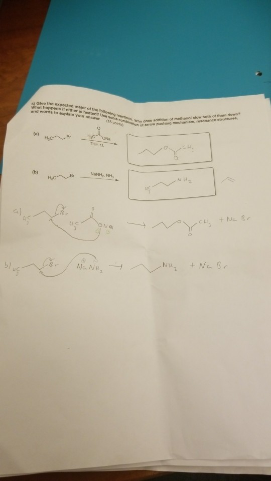 Give the expocted major ot the and words to explaid? Why does addition of methanol slow both of them down? e) c THE, rt s)