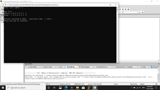 IntList.cpp [RecursionList] - Code::Blocks 17.12 File C:\Users\vipul Documents\CBProjects\RecursionList\bin\Debug RecursionLi