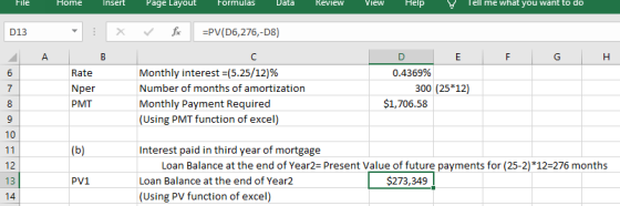 File Home Insert Page Layout Formulas Data Review View H elp Tell me what you want to do D13 X V for =PV(D6,276,-08) A B E F
