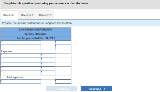 Complete this question by entering your answers in the tabs below. Required 1 Required 2 Required 3 Prepare the income statem