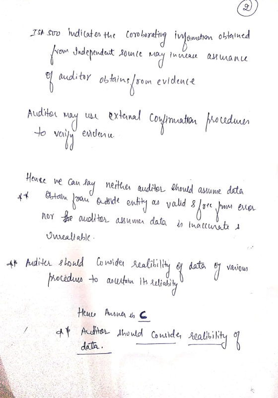 SUD ditate the Coro barat meo obtained Nov Judependeat Aoule inneae a wan auditr obtains/som evidence Auditor u extanal /mato
